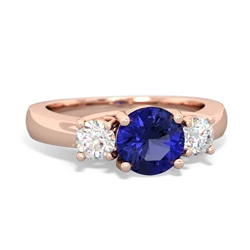 Lab Sapphire Diamond Three Stone Round Trellis 14K Rose Gold ring R4018