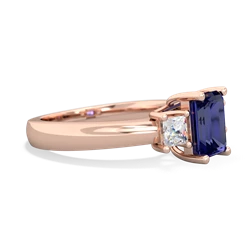 Lab Sapphire Diamond Three Stone Emerald-Cut Trellis 14K Rose Gold ring R4021