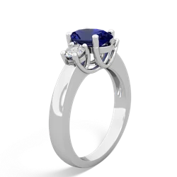 Lab Sapphire Diamond Three Stone Oval Trellis 14K White Gold ring R4024