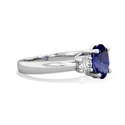 Lab Sapphire Diamond Three Stone Oval Trellis 14K White Gold ring R4024