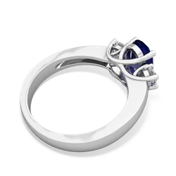 Lab Sapphire Diamond Three Stone Oval Trellis 14K White Gold ring R4024