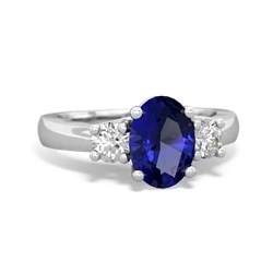 Lab Sapphire Diamond Three Stone Oval Trellis 14K White Gold ring R4024