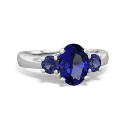 Lab Sapphire Three Stone Oval Trellis 14K White Gold ring R4024