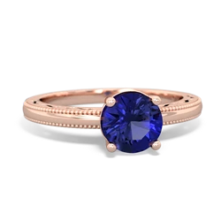 Lab Sapphire Milgrain Filigree 14K Rose Gold ring R5090