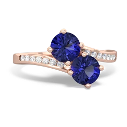 Lab Sapphire Channel Set Two Stone 14K Rose Gold ring R5303