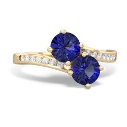 Lab Sapphire Channel Set Two Stone 14K Yellow Gold ring R5303