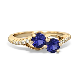 Lab Sapphire Infinity Pave Two Stone 14K Yellow Gold ring R5285