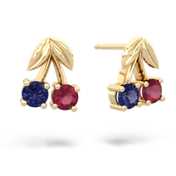 Lab Sapphire Sweet Cherries 14K Yellow Gold earrings E7001