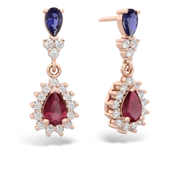 Lab Sapphire Halo Pear Dangle 14K Rose Gold earrings E1882