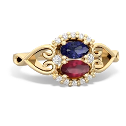 Lab Sapphire Love Nest 14K Yellow Gold ring R5860