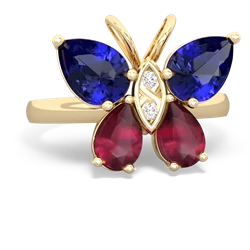 Lab Sapphire Butterfly 14K Yellow Gold ring R2215