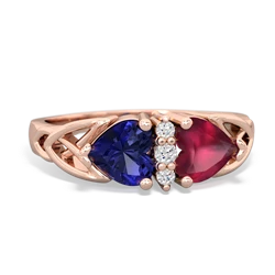 Lab Sapphire Celtic Knot Double Heart 14K Rose Gold ring R5040