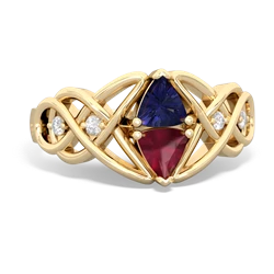 Lab Sapphire Keepsake Celtic Knot 14K Yellow Gold ring R5300