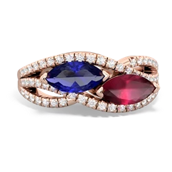 Lab Sapphire Diamond Rivers 14K Rose Gold ring R3070