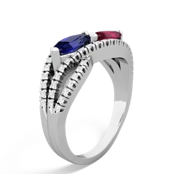 Lab Sapphire Diamond Rivers 14K White Gold ring R3070