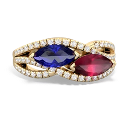 Lab Sapphire Diamond Rivers 14K Yellow Gold ring R3070