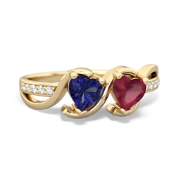 Lab Sapphire Side By Side 14K Yellow Gold ring R3090