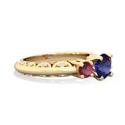 Lab Sapphire Art Deco Eternal Embrace Engagement 14K Yellow Gold ring C2003