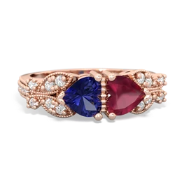 Lab Sapphire Diamond Butterflies 14K Rose Gold ring R5601