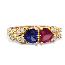 Lab Sapphire Diamond Butterflies 14K Yellow Gold ring R5601