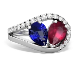 Lab Sapphire Nestled Heart Keepsake 14K White Gold ring R5650