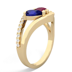 Lab Sapphire Nestled Heart Keepsake 14K Yellow Gold ring R5650