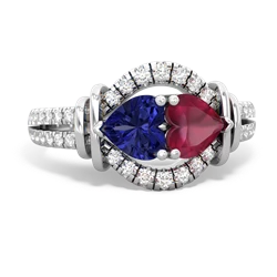 Lab Sapphire Art-Deco Keepsake 14K White Gold ring R5630