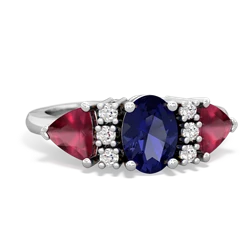 Lab Sapphire Antique Style Three Stone 14K White Gold ring R2186