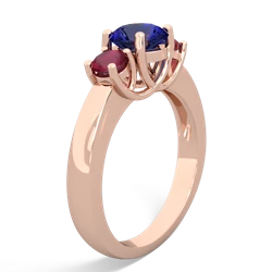 Lab Sapphire Three Stone Round Trellis 14K Rose Gold ring R4018