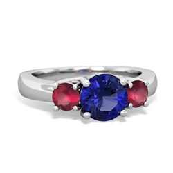 Lab Sapphire Three Stone Round Trellis 14K White Gold ring R4018