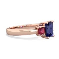 Lab Sapphire Three Stone Emerald-Cut Trellis 14K Rose Gold ring R4021