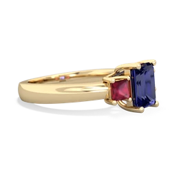 Lab Sapphire Three Stone Emerald-Cut Trellis 14K Yellow Gold ring R4021