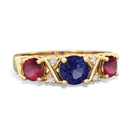 Lab Sapphire Hugs And Kisses 14K Yellow Gold ring R5016