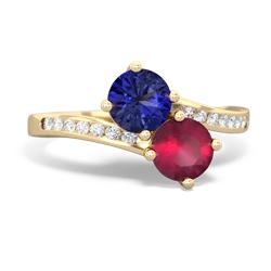 Lab Sapphire Channel Set Two Stone 14K Yellow Gold ring R5303