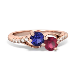 Lab Sapphire Infinity Pave Two Stone 14K Rose Gold ring R5285