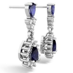 Lab Sapphire Halo Pear Dangle 14K White Gold earrings E1882