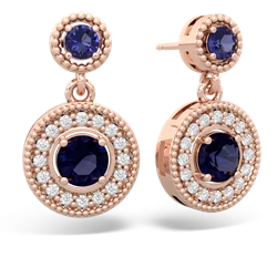 Lab Sapphire Halo Dangle 14K Rose Gold earrings E5319