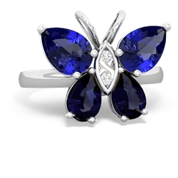 Lab Sapphire Butterfly 14K White Gold ring R2215