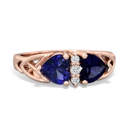 Lab Sapphire Celtic Knot Double Heart 14K Rose Gold ring R5040