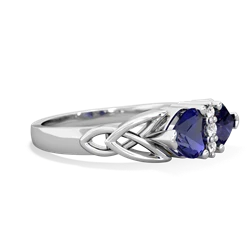 Lab Sapphire Celtic Knot Double Heart 14K White Gold ring R5040