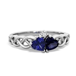 Lab Sapphire Heart To Heart Braid 14K White Gold ring R5870