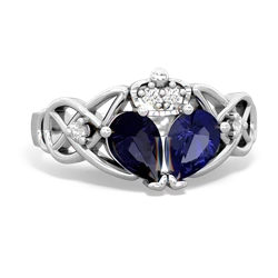 Lab Sapphire 'One Heart' Celtic Knot Claddagh 14K White Gold ring R5322