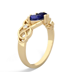 Lab Sapphire 'One Heart' Celtic Knot Claddagh 14K Yellow Gold ring R5322