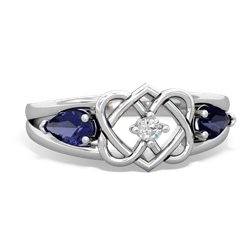 Lab Sapphire Hearts Intertwined 14K White Gold ring R5880