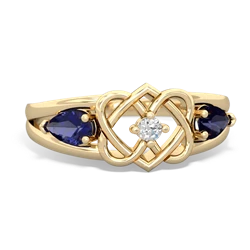 Lab Sapphire Hearts Intertwined 14K Yellow Gold ring R5880