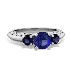 Lab Sapphire Art Deco Eternal Embrace Engagement 14K White Gold ring C2003