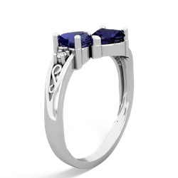 Lab Sapphire Snuggling Hearts 14K White Gold ring R2178