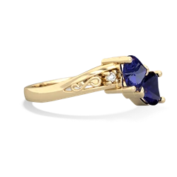 Lab Sapphire Snuggling Hearts 14K Yellow Gold ring R2178