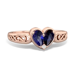 Lab Sapphire Filligree 'One Heart' 14K Rose Gold ring R5070