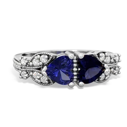 Lab Sapphire Diamond Butterflies 14K White Gold ring R5601